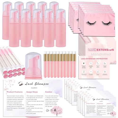 Uyolaxed 60pcs Lash Extension Aftercare Kit with Foam Bottles and Brushes