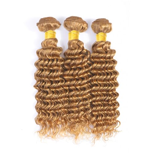 Honey Blonde #27 Deep Wave Human Hair Bundles - 16 18 20 Inch Brazilian Virgin Hair