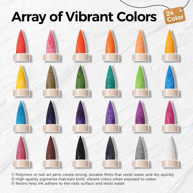 GELLAKTIK 24 Color 0.7mm Nail Art Pens Set for Precise DIY Manicure