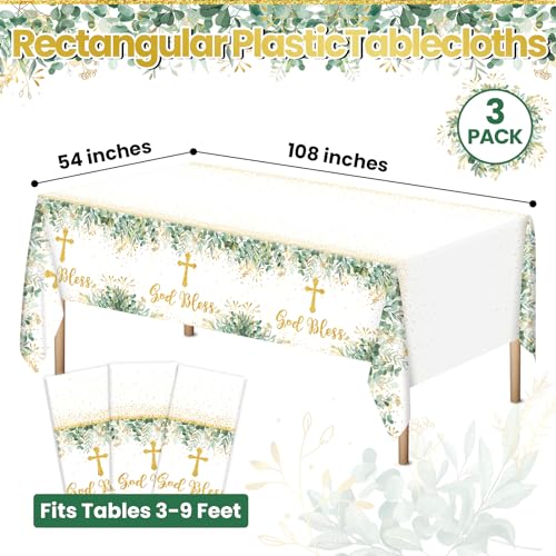 God Bless Baptism Tablecloths - 3 Pack Disposable 54x108 Inches