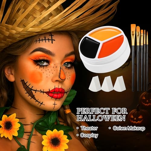 Black Orange Yellow Face & Body Paint Kit Halloween SFX Makeup 9 pcs