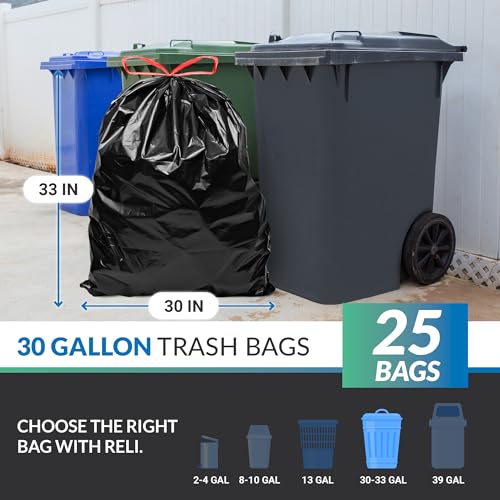 Reli 30 Gallon Heavy Duty Drawstring Trash Bags - 25 Count