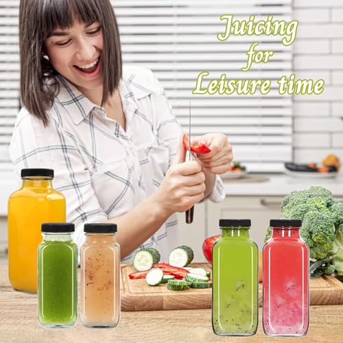 NEWMIAO 6-Pack 8 oz Reusable Glass Juice Bottles with Lids