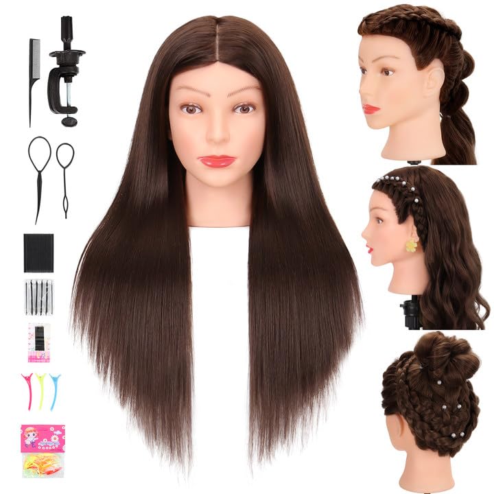 Real Human Hair Mannequin Head - Cosmetology Training Doll for Hair Styling, Cutting & Braiding | Dark Brown