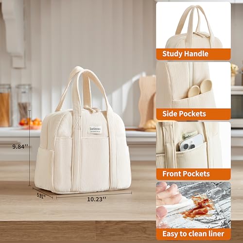 Insulated Lunch Bag for Women - 6-Hour Cooler Tote, 15-Can Capacity, Leakproof Corduroy