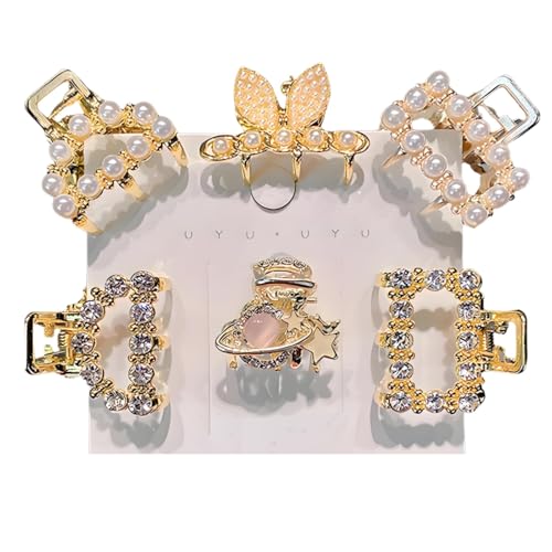 6PCS Pearl Rhinestone Mini Claw Hair Clips for Women & Girls - Elegant Hair Accessories