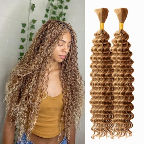 Deep Wave Braiding Hair Bulk 24 Inch 2 Bundles #27/30 for Micro & Box Braids