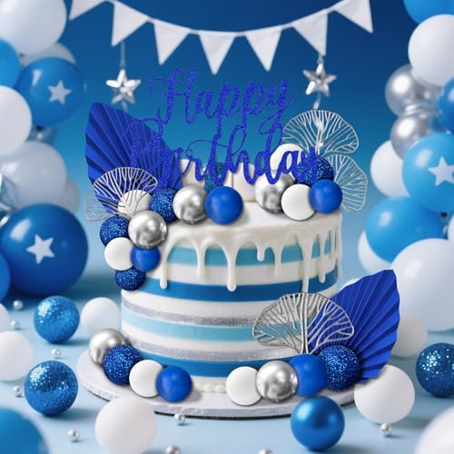 Blue and Gold Ball Cake Toppers - 24-Piece Boho Decoration Set