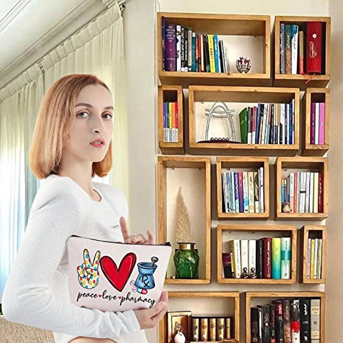 Peace Love Pharmacy Cosmetic Bag - Cotton Canvas Pharmacist Gift