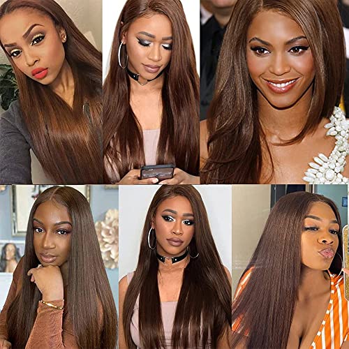 Aonbamds 3 Bundles Human Hair Extensions Brown Straight 12-16 Inch Virgin Brazilian