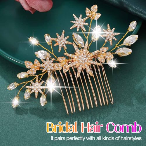 Gold Rhinestone Star Wedding Hair Comb – Elegant Crystal Bridal Hair Piece