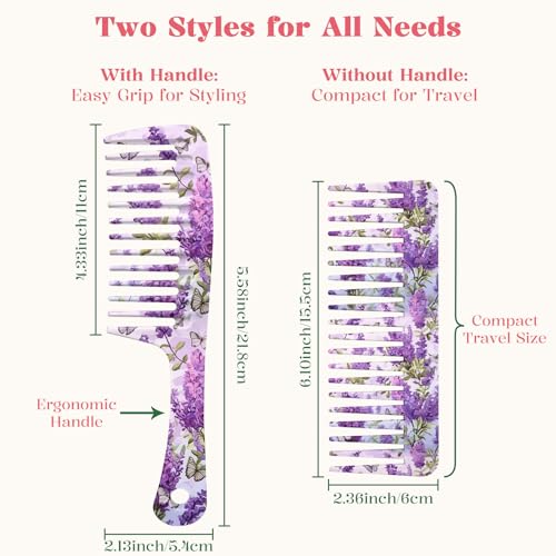 GABraden 2PCS Wide Tooth Comb Set Purple Lavender – Detangling Hair Combs for Wet & Dry Hair