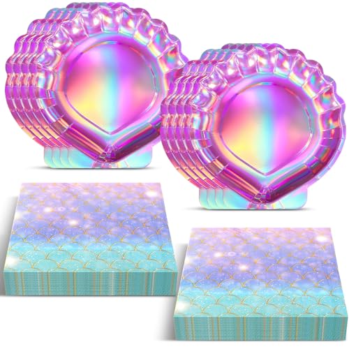 Gersoniel 40 Pcs Mermaid Party Plates & Napkins Set - Purple Seashell Design