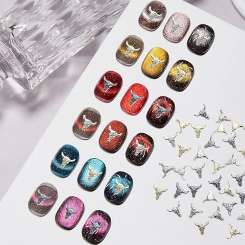 60Pcs Bull Head Charms - Retro Metal Nail Art Accessories