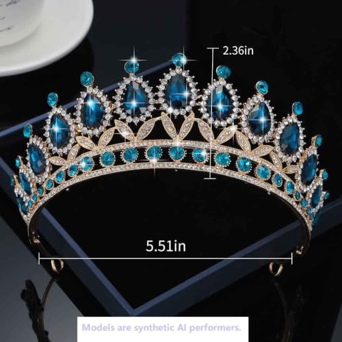 Peacock Blue Crystal Tiara Crown for Women - Bridal Headband