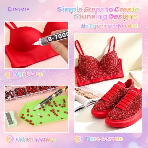 INSOIA Red Rhinestone Craft Kit with 6100 Flatback Gems & Tools