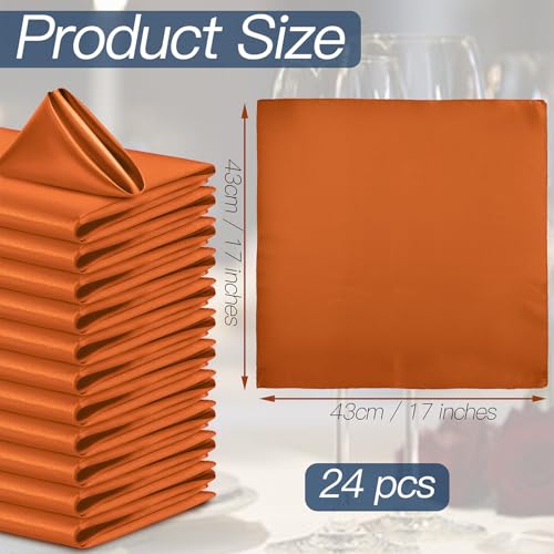 Burnt Orange Satin Napkins Set of 24 - 17x17 in for Weddings & Events