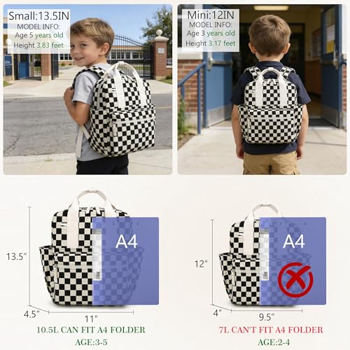 Corduroy Kids Backpack for Preschool & Kindergarten - Small, Black Checker