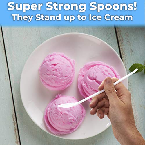 Premium 8-Inch White Sundae Spoons - 50ct Heavy Duty Plastic Utensils for Ice Cream & Milkshakes