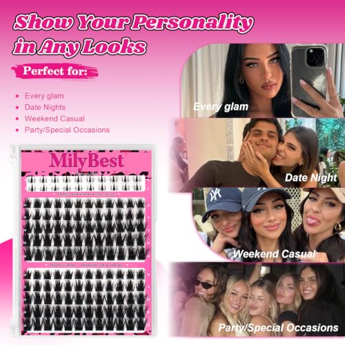 MilyBest Rozen Lash Clusters with Spikes & Bottom Lashes - 10-18mm D-Curl, Fairy Glam, Beginner Friendly (Lashes Only)