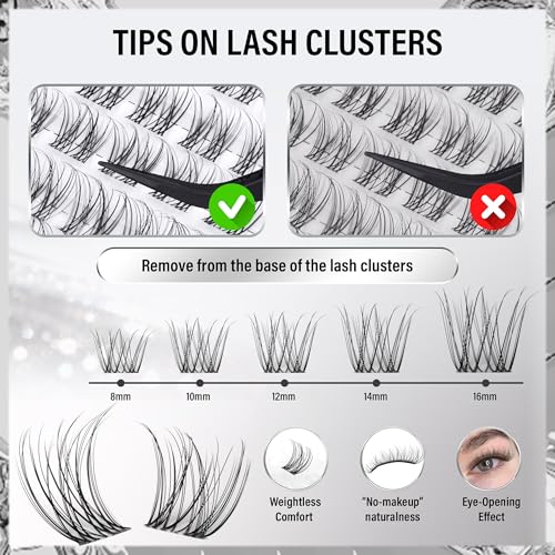 PHKERATA Velure Wispy Lash Clusters - DIY Ultra-Light Extensions, 120Pcs, 8-16mm