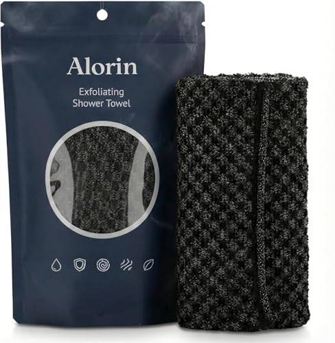 Alorin 40-Inch Extra-Long Exfoliating Shower Towel - Dual-Textured Scrubber