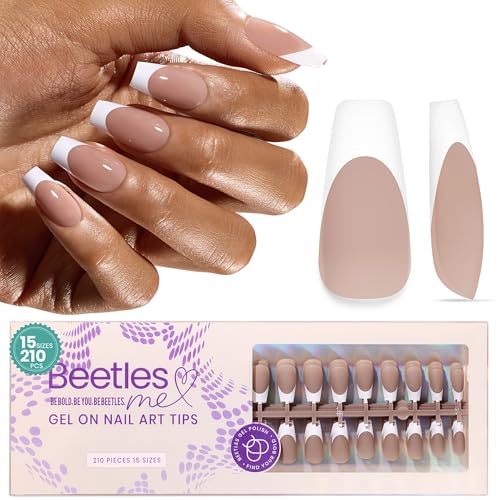 Beetles Short Coffin Press On Nails, Brown French Tip, 210 Pcs
