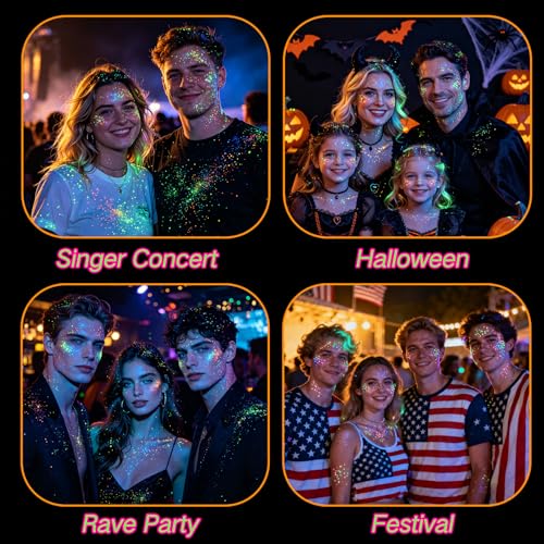 4 PCS Large Content Glow Face Body Glitter Gel, UV Black Light Neon