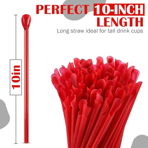 Concession Essentials 10" Red Spoon Straws - Pack of 200 for Frozen Drinks