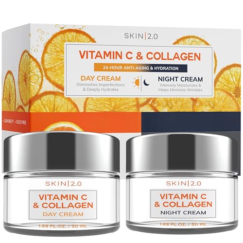 Skin 2.0 Vitamin C & Collagen Face Moisturizer Duo Pack - Anti-Aging Day & Night Cream for Radiant Skin