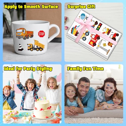 Construction Trucks Temporary Tattoos for Kids - 120 Pcs