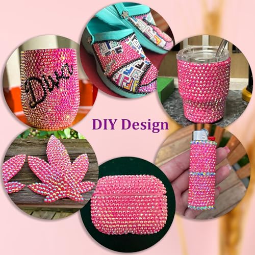 Pink AB Flatback Rhinestones Kit with Jewelry Glue for Crafting & DIY Jewelry