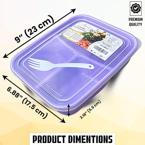 Neez 3-Compartment Lunch Containers - 48oz Bento Box Set for Adults