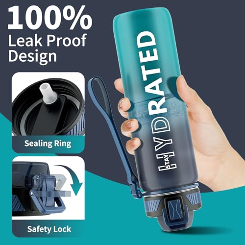 QLUR 27oz Motivational Water Bottle with Straw - BPA Free, Leakproof