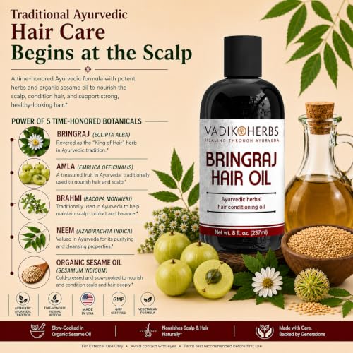 Vadik Herbs Bringraj & Rosemary Hair Oil for Hair Loss & Thinning - 8 oz