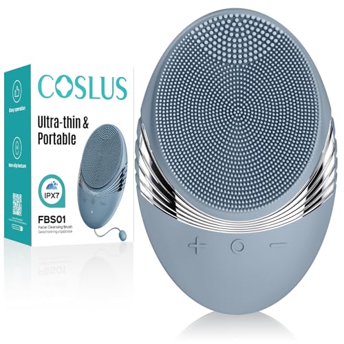 COSLUS FBS01 Facial Cleansing Brush - Compact Silicone Face Scrubber in Hazy Blue