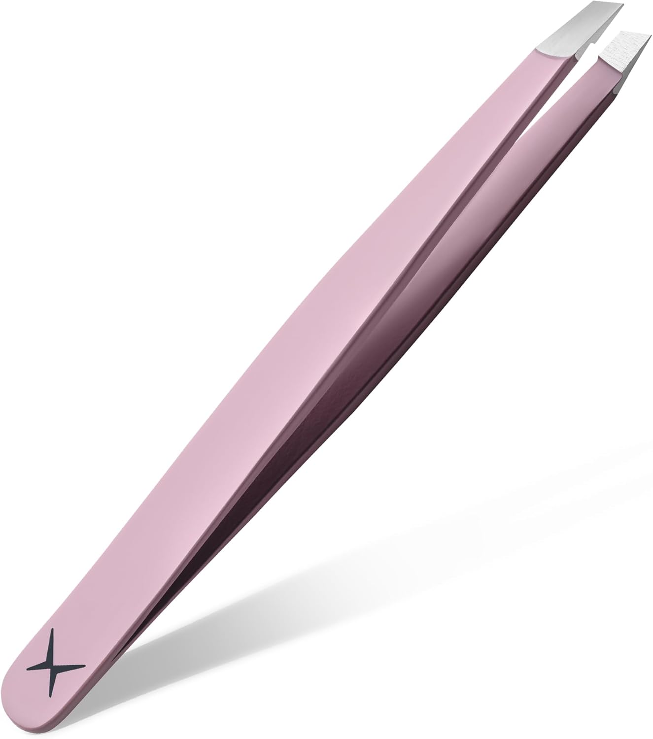 Precision Slant Tip Tweezers - Stainless Steel Eyebrow Plucking Tool for Men & Women | Rose Quartz Finish