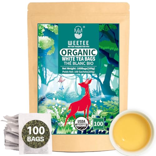 WT WEETEE Organic White Tea Bags - 100ct Low Caffeine & Antioxidants