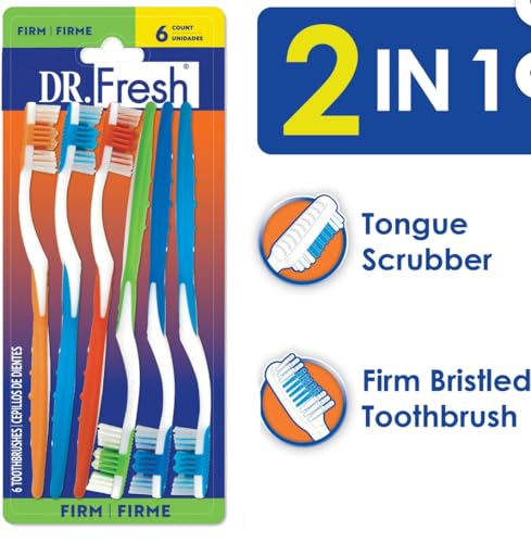 Dr. Fresh Firm Nylon Bristle Toothbrushes - 6 Pack for Adults
