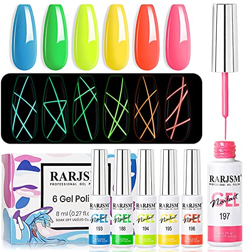 Neon Gel Nail Polish Art Set - Glow in the Dark Liner Kit