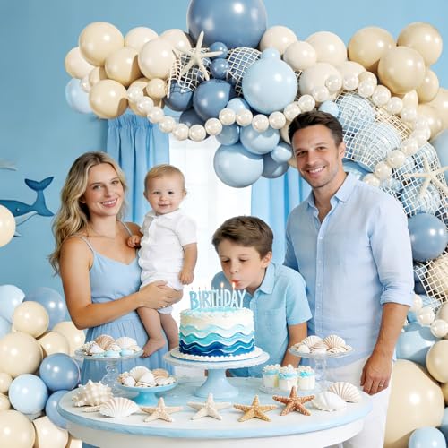 Blue Beach Balloon Arch Kit - 140Pcs Ocean Theme Party Decor