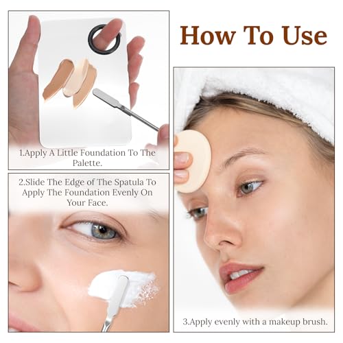 3PCS Stainless Steel Makeup Mixing Palette Set with Brush & Spatula