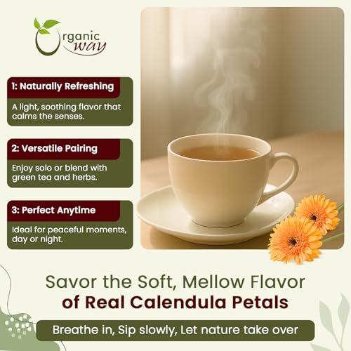 Organic Calendula Flower Petals - 2oz Dried Herbal Tea | Non-GMO, Gluten-Free, Vegan