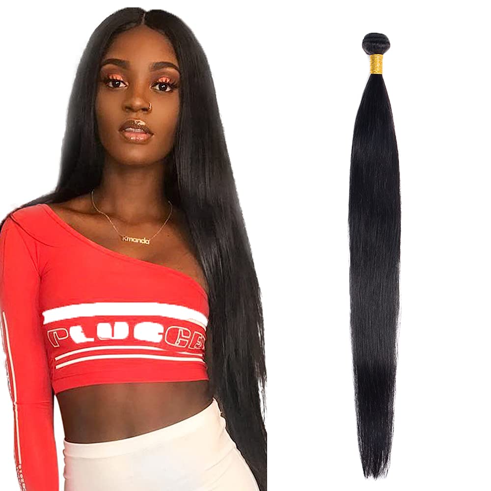 Straight Bundles Human Hair Natural Black Color Unprocessed Brazilian Virgin Remy Hair 1 Bundle 16 Inch Double Weft Hair Extensions