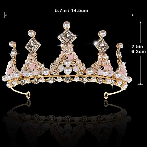 Gold Tiara with Pink Rhinestones - Birthday Crown for Women, Party &