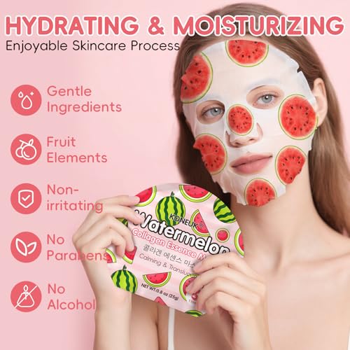 KONEUK 6 Pack Colorful Fruit Face Masks - Hydrating Skincare
