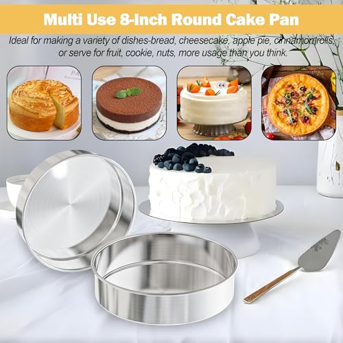 8 Inch Stainless Steel Cake Pan Set of 2 with Parchment Paper