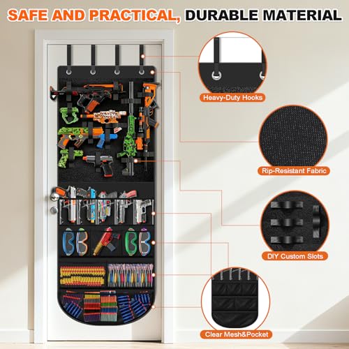 Over Door Toy Gun Organizer with 11 Pockets & 25 Straps