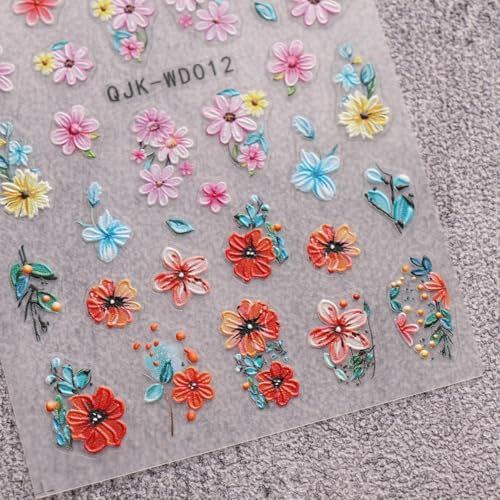 Self-Adhesive Floral Nail Art Stickers - 6 Sheets for Spring & Summer