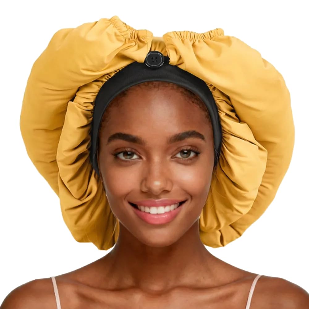 Hair Bonnet for Braids, Adjustable Long Hair Sleep Cap, 2-in-1 Protection for Women Curly Hair, Turmeric